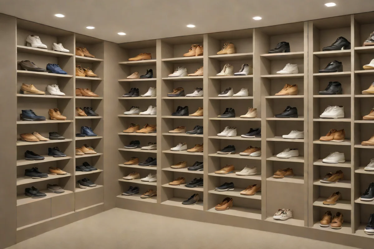 Monochromatic Color Drenched Shoe Harbors - Bedroom Closet Remodel Ideas