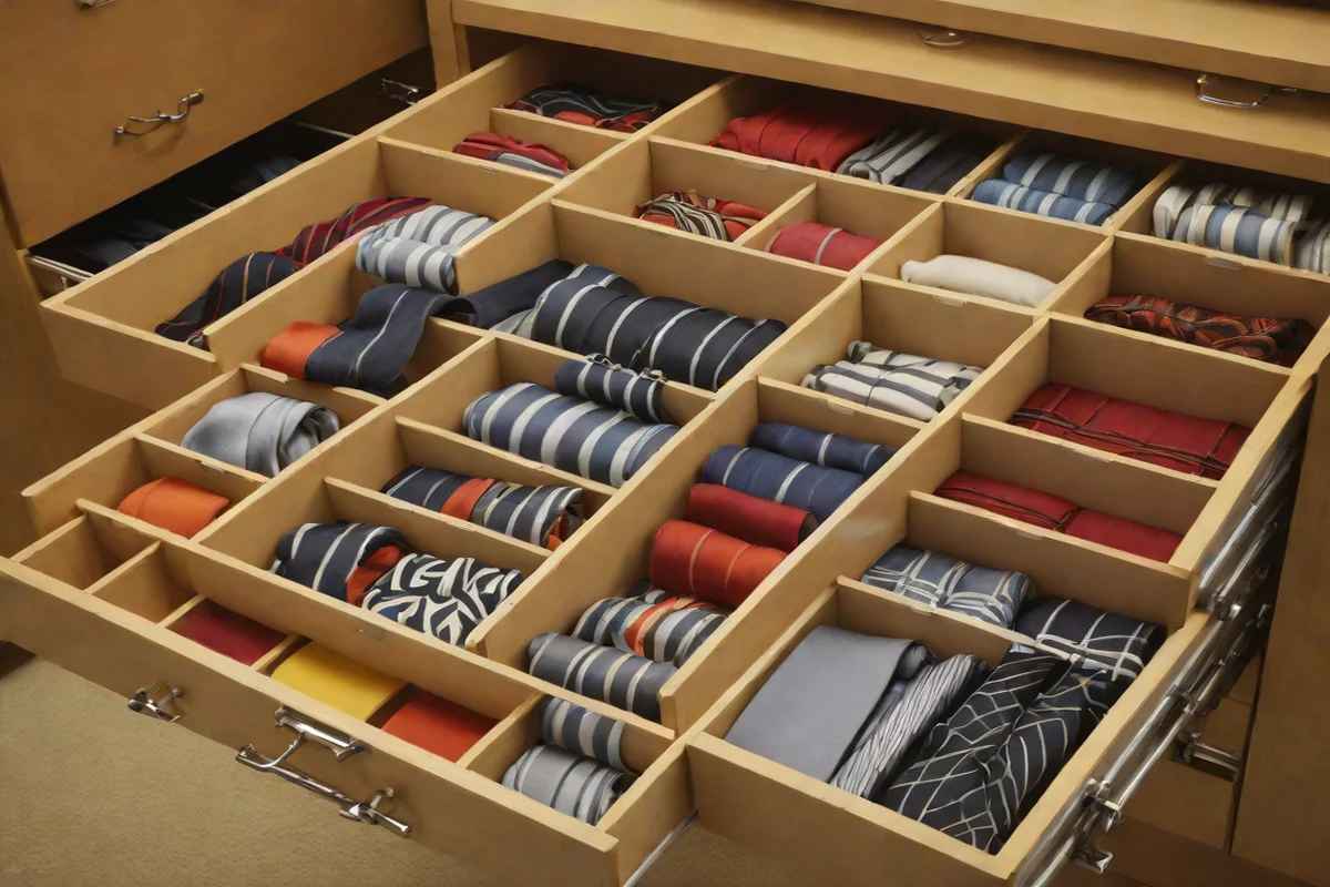 Slide-Out Multi-Tiered Tie and Scarf Slit Slots - Bedroom Closet Remodel Ideas