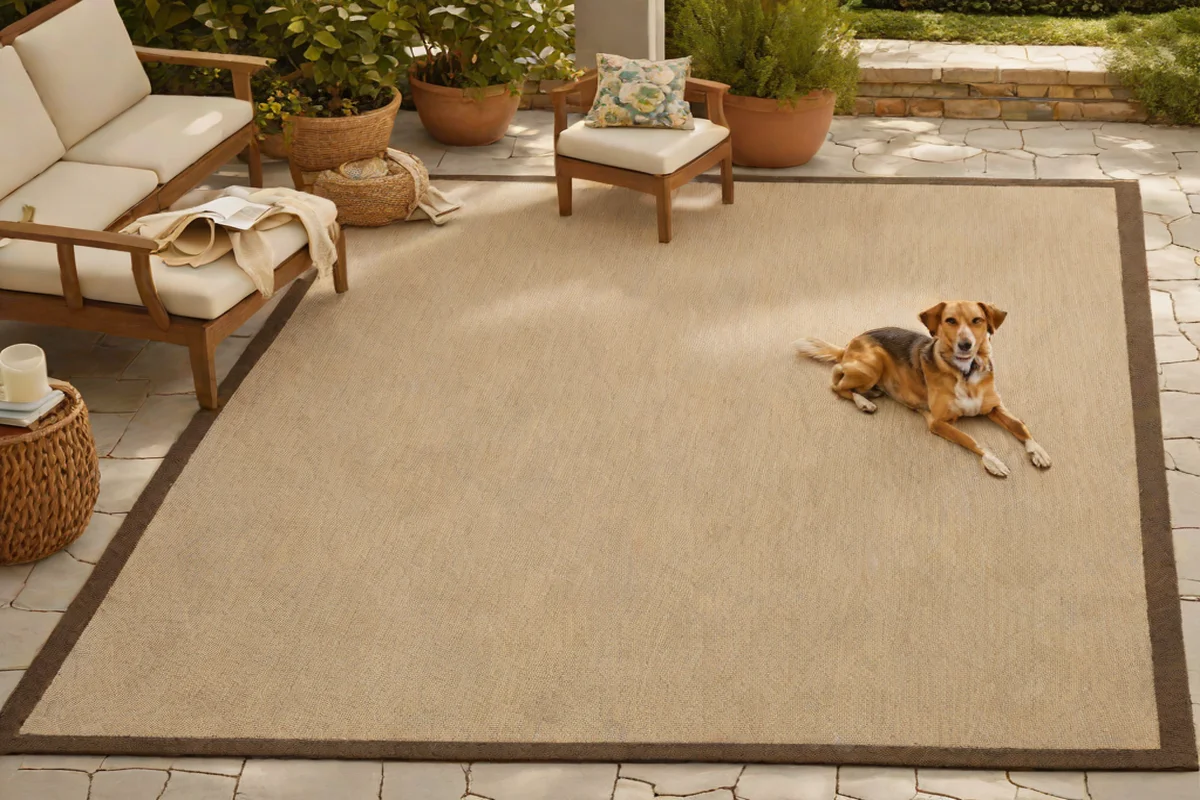 Pottery Barn Performance Heathered Border PET Rug - Best Outdoor Rugs