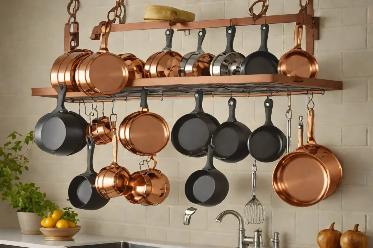 Inset Copper Pot Rack Tracks Inset Copper Pot Rack Tracks - Farmhouse Kitchen Decor Ideas