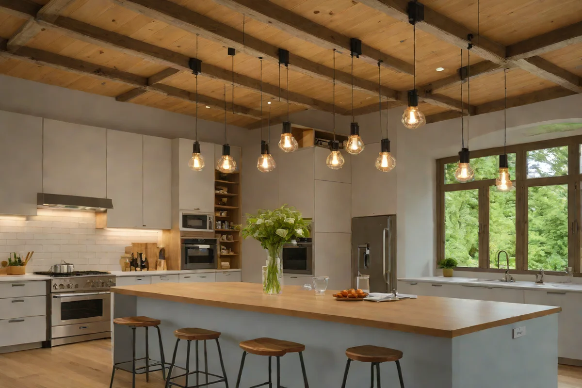 Over-the-Island Drop-Down Festoon Light Canopies Over-the-Island Drop-Down Festoon Light Canopies - Farmhouse Kitchen Decor Ideas