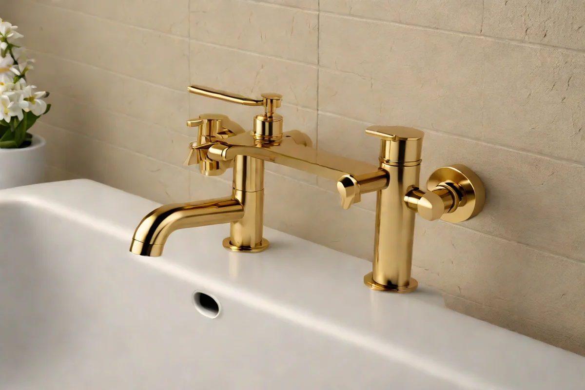 Minimalist Brushed Gold PVD Fillers Minimalist Brushed Gold PVD Fillers - Freestanding Tub Ideas