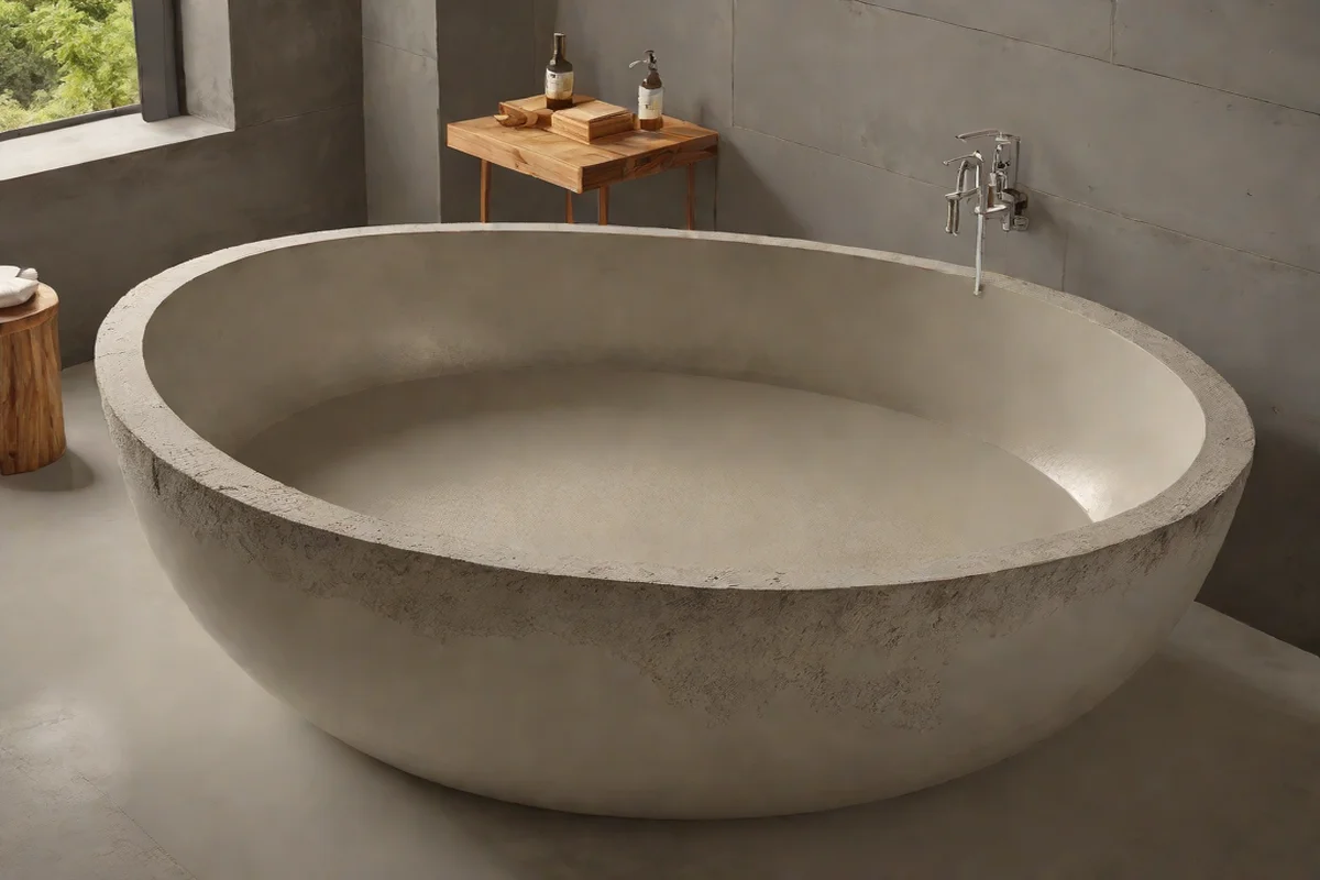 Layered Dual-Texture Raw Concrete Pedestal Tubs Layered Dual-Texture Raw Concrete Pedestal Tubs - Freestanding Tub Ideas