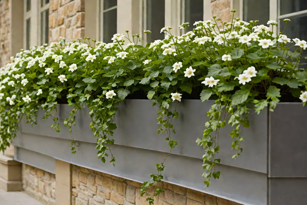 Low-Profile Antiqued Zinc Trough Planters - French Country Exterior and Garden Designs