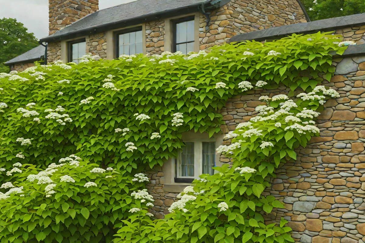 Softening Masonry Horizons with Climbing Hydrangeas - French Country Exterior and Garden Designs