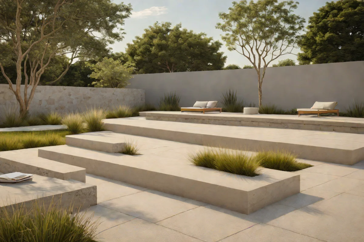 The Low-Slung Stone Plinth Terrace Bench - French Country Exterior and Garden Designs