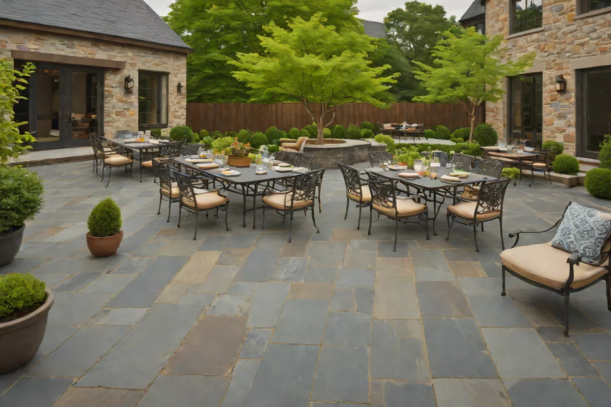 Weathered Bluestone Dining Patios - French Country Exterior and Garden Designs