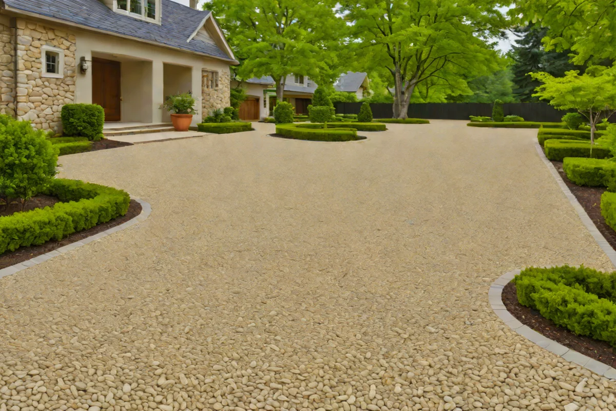 Layered Crushed Limestone Gravel Driveways - French Country Exterior and Garden Designs