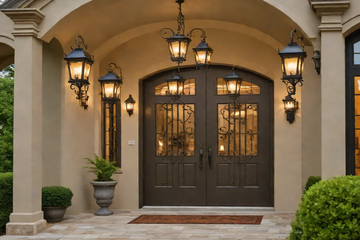 Over-the-Terrace Drop-Down Wrought-Iron Sconces - French Country Exterior and Garden Designs