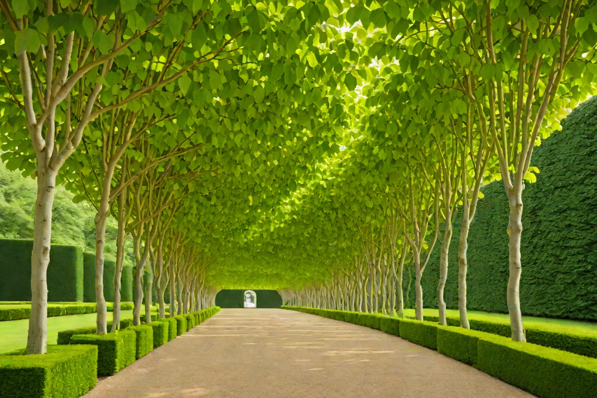 Ethereal Canopies of Pleached Linden Trees - French Country Exterior and Garden Designs