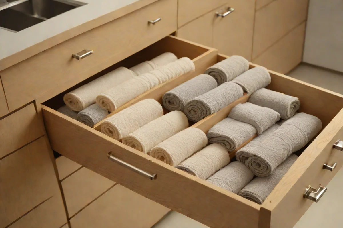 Shallow Drawer Towel Rolling - Kitchen Drawer Organization Hacks