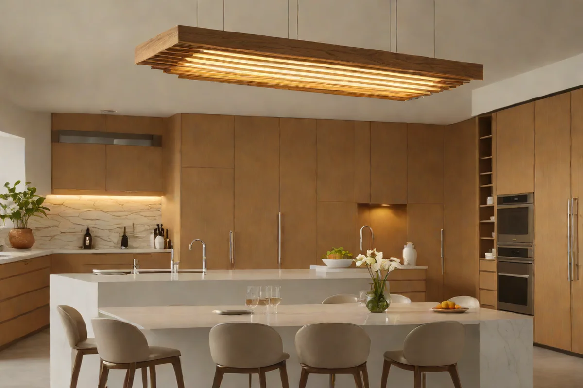 Over-the-Island Linear Acoustic Lighting Canopies - Kitchen Island Design Ideas