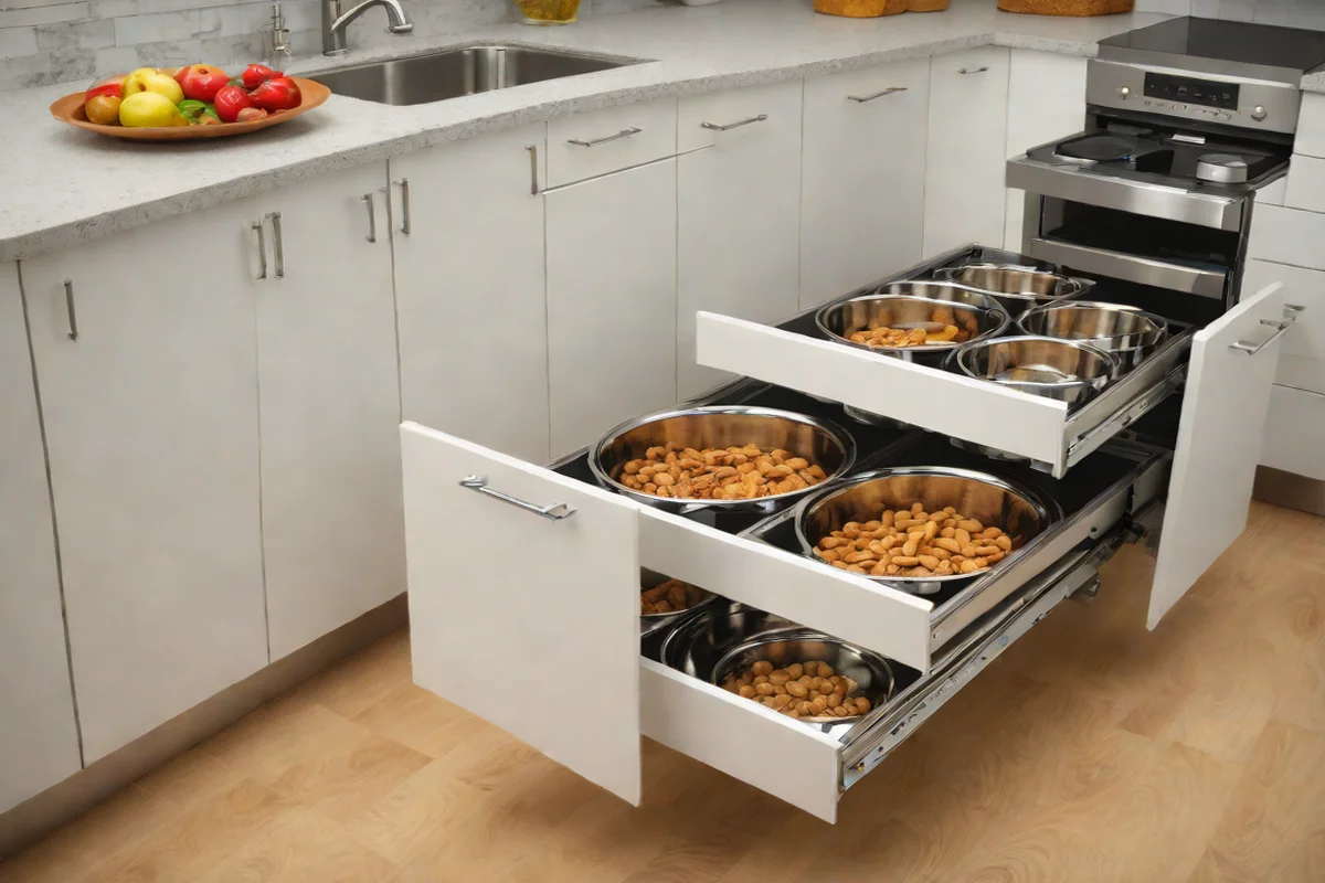 Retractable Hidden Pet Feeding Docks - Kitchen Island Design Ideas