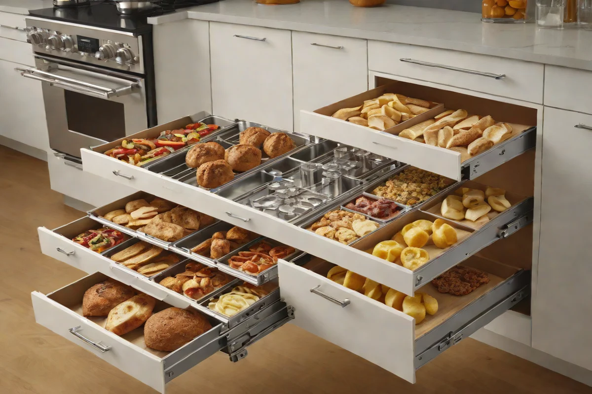 Slide-Out Multi-Tiered Baking Sheet Slots - Kitchen Island Design Ideas