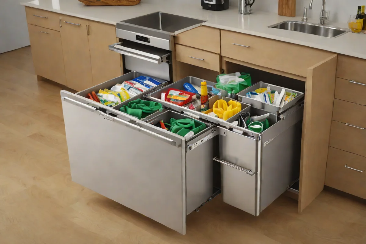 The Dual-Track Sliding Trash and Recycling Sorter - Kitchen Island Design Ideas
