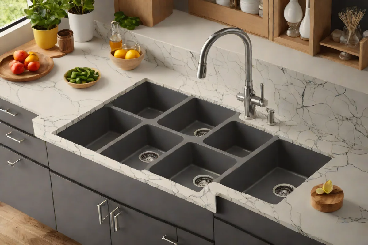 Layered Dual-Basin Matte Charcoal Quartz Sinks Layered Dual-Basin Matte Charcoal Quartz Sinks - Luxury Kitchen Faucet & Sink Styles
