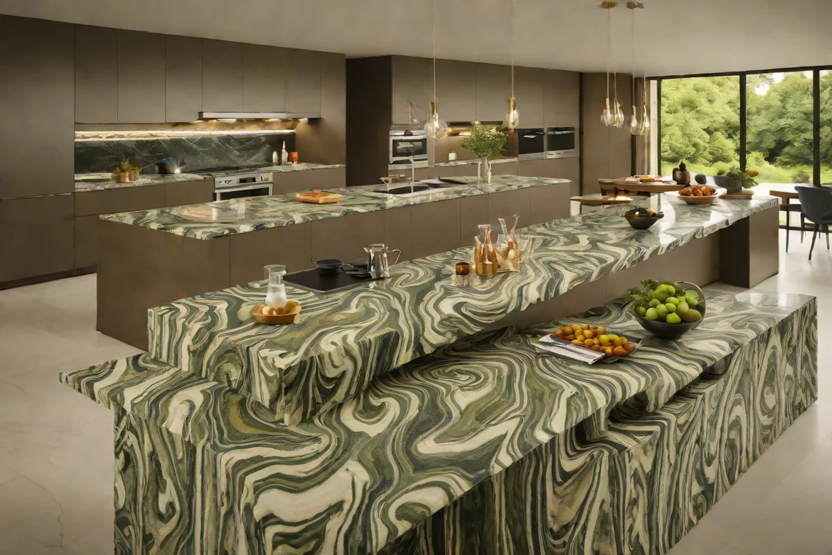 Cipollino Ondato Swirling Sage Ribbon Slabs - Marble Countertop Inspiration