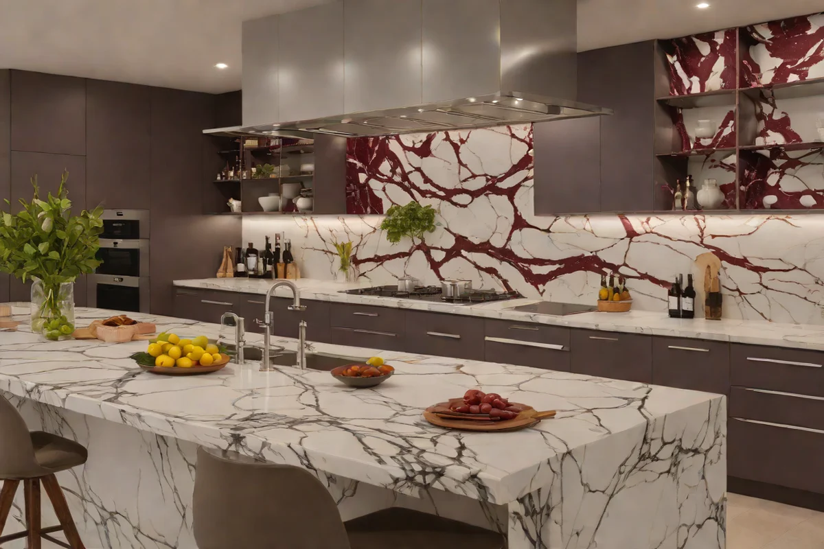 Calacatta Viola Dramatic Burgundy Splashbacks - Marble Countertop Inspiration