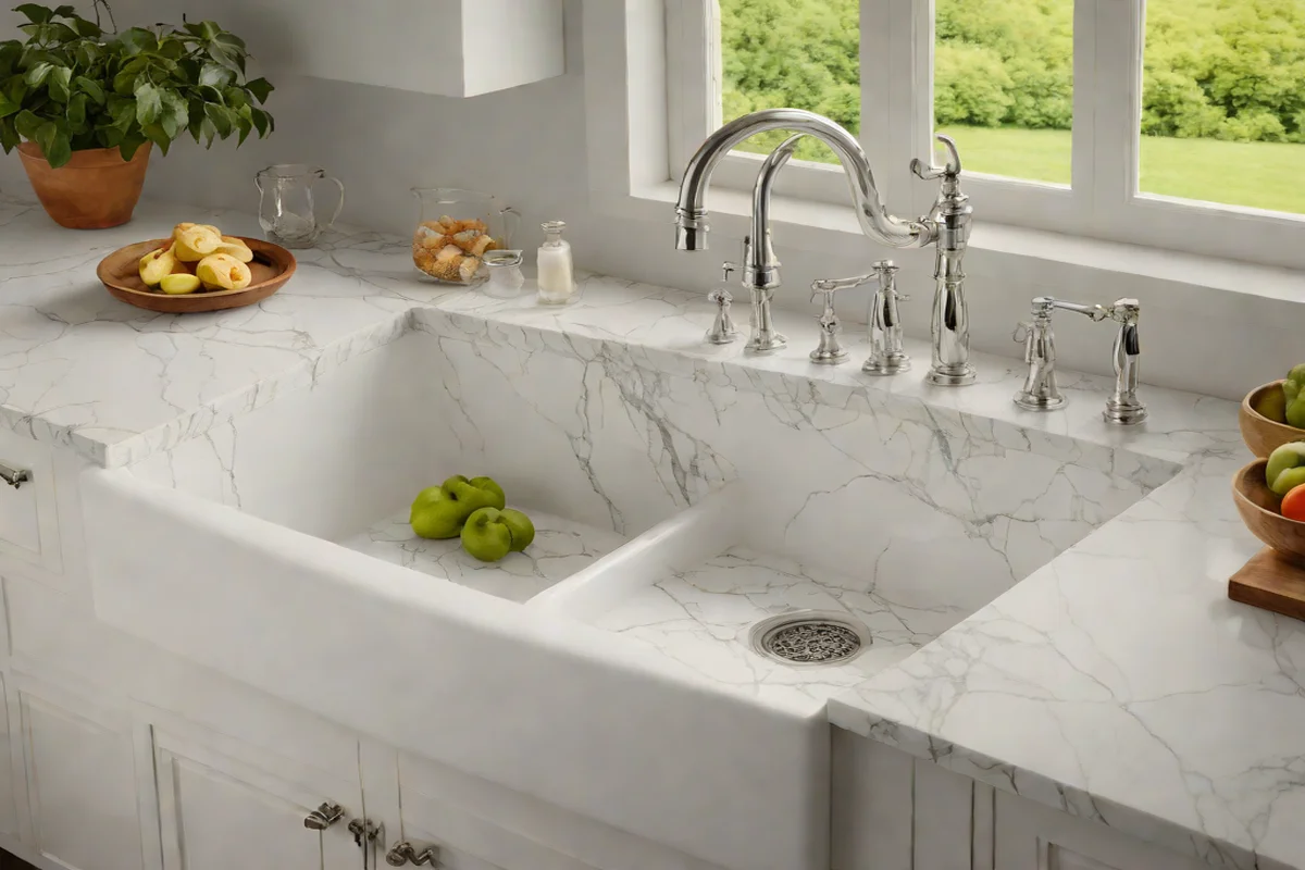 Super White Dolomite Integrated Apron Sinks - Marble Countertop Inspiration