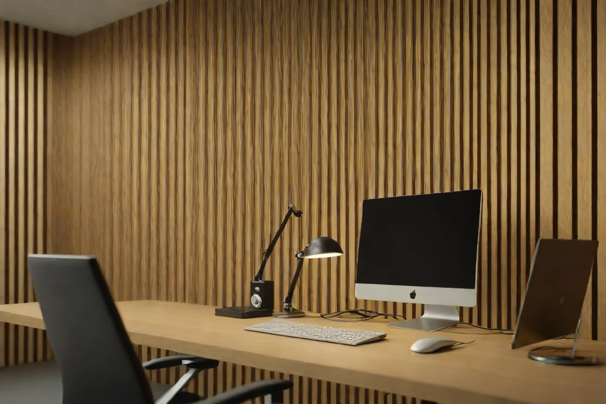 The Linear Rhythm of Acoustic Slat Walls - Mid-Century Modern Home Office