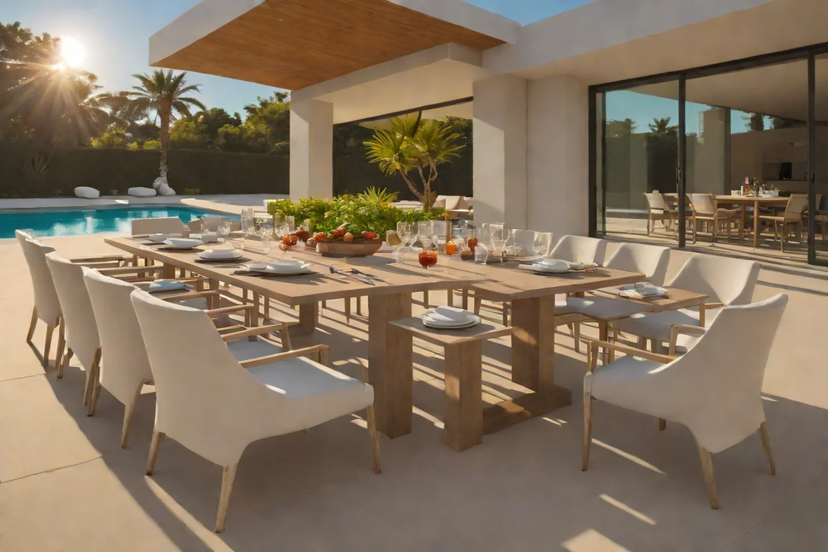 Monolithic Low-Sheen Microcement Tables Monolithic Low-Sheen Microcement Tables - Outdoor Dining Area Ideas