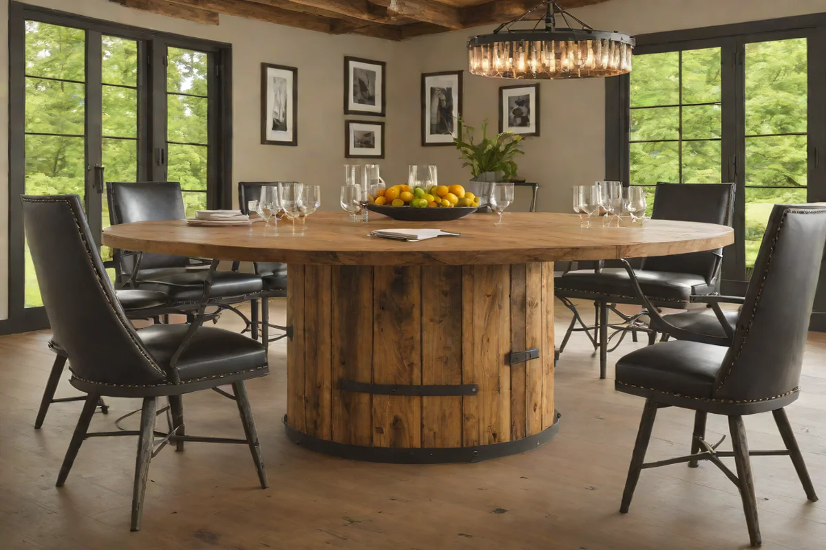 The Industrial Reclaimed Pine Cleated Drum - Round Wood Dining Table Ideas