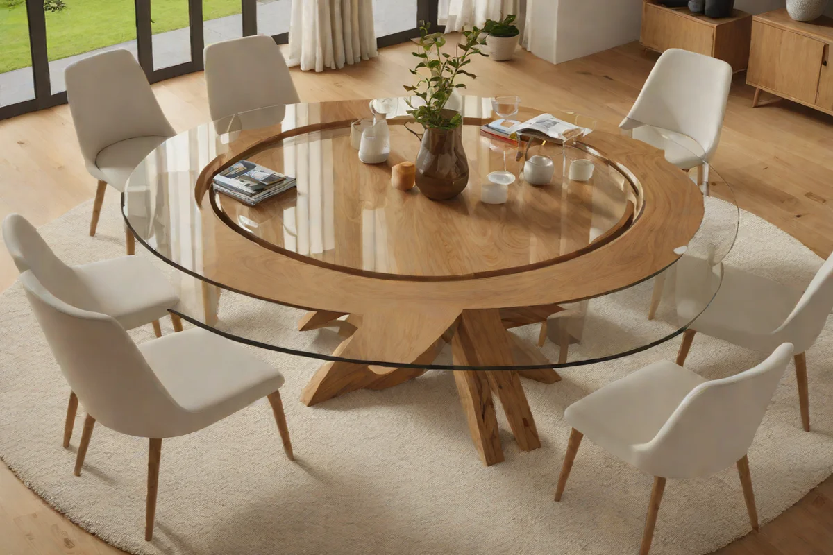 Clear Glass-Topped Embedded Timber Rings - Round Wood Dining Table Ideas