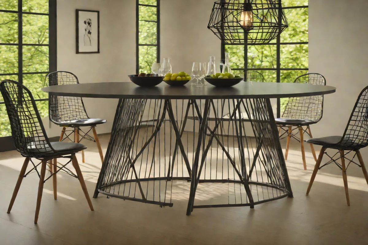 The High-Contrast Ebony Oak Wire Frame - Round Wood Dining Table Ideas