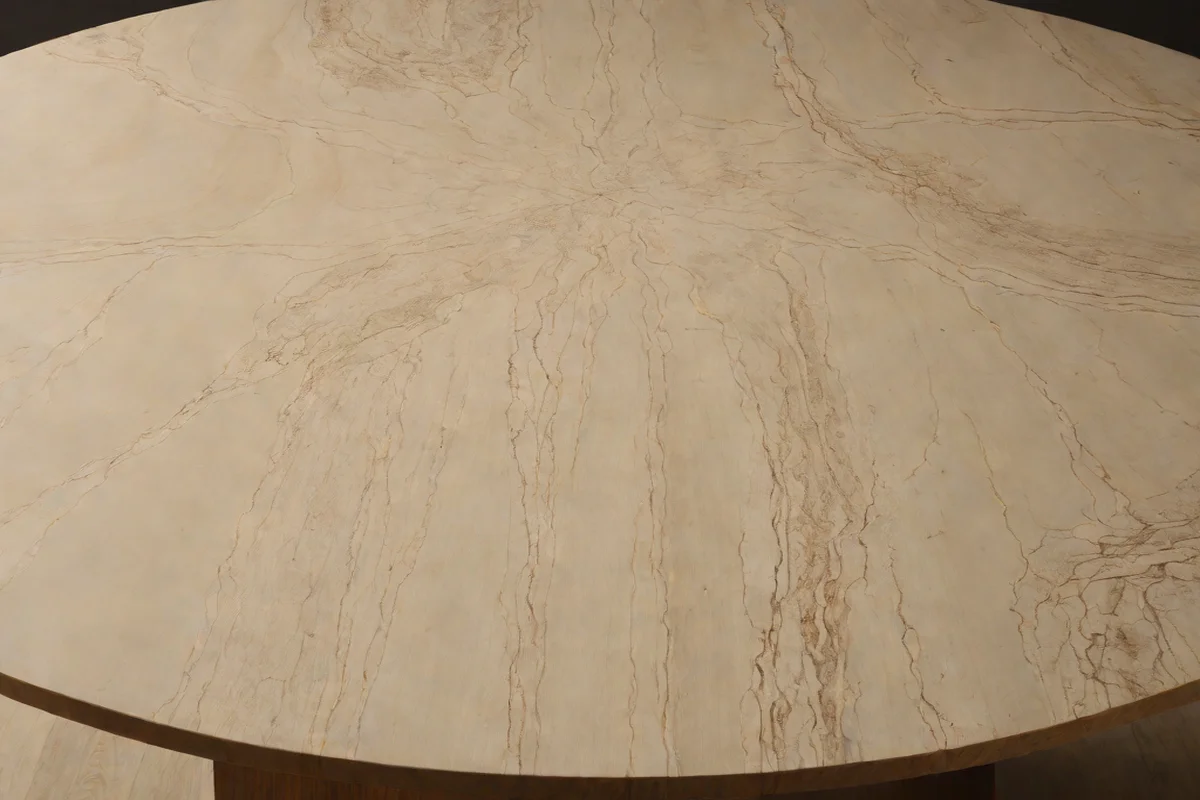 Monolithic Raw Travertine-Inlaid Timber Tops - Round Wood Dining Table Ideas