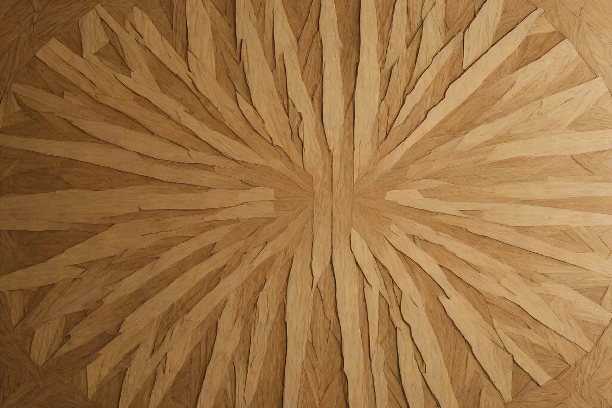 Wire-Brushed French Oak Sunburst Inlays - Round Wood Dining Table Ideas