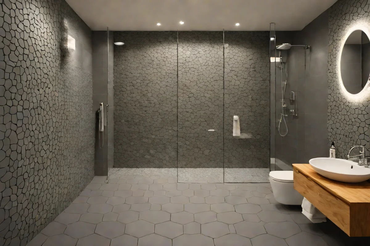Hexagonal Mosaic Floor-to-Wall Continuity - Shower Tile Designs