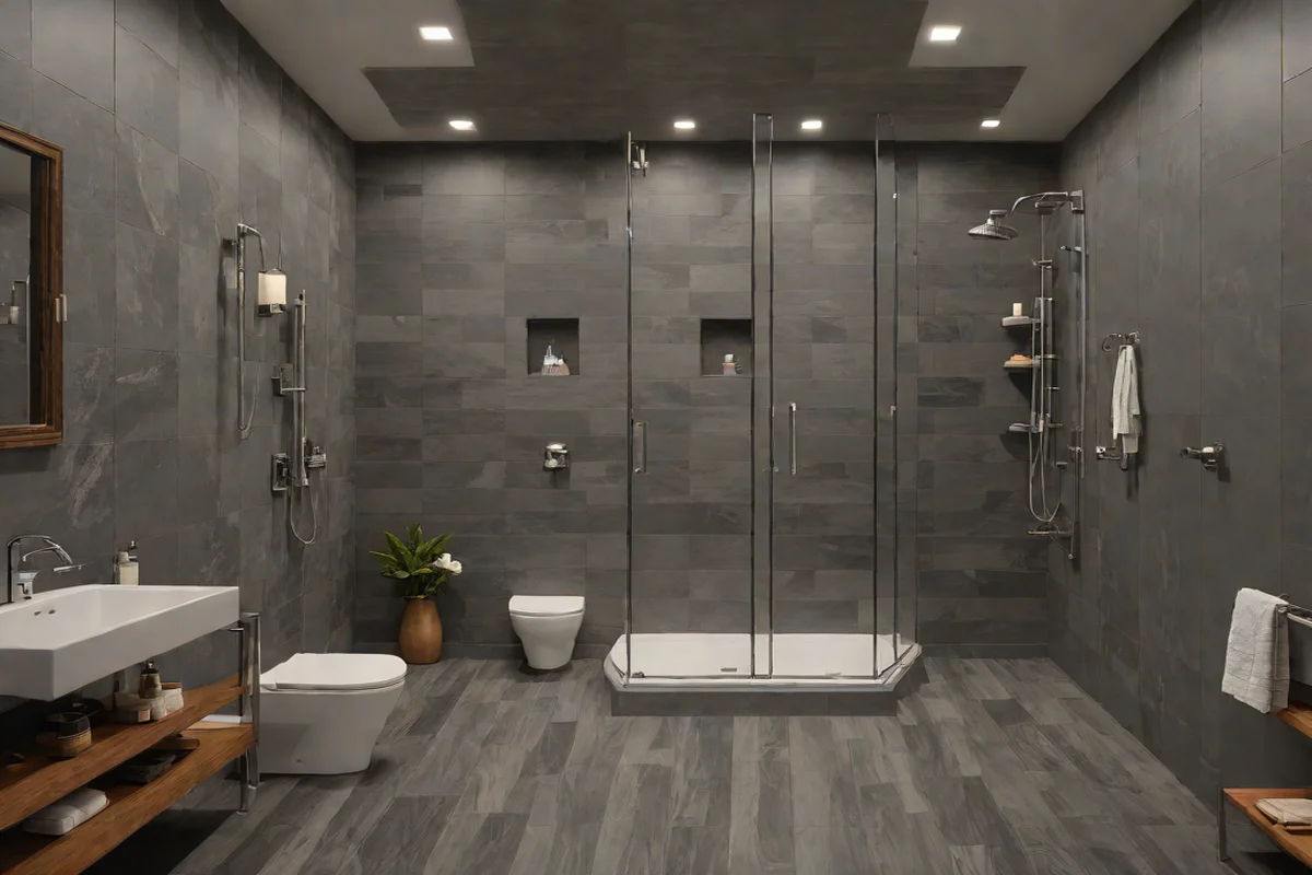Monochromatic Color-Drenched Slate Planks - Shower Tile Designs