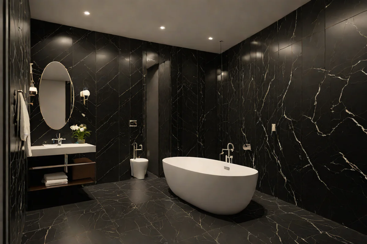Honed Nero Marquina Herringbone - Shower Tile Designs