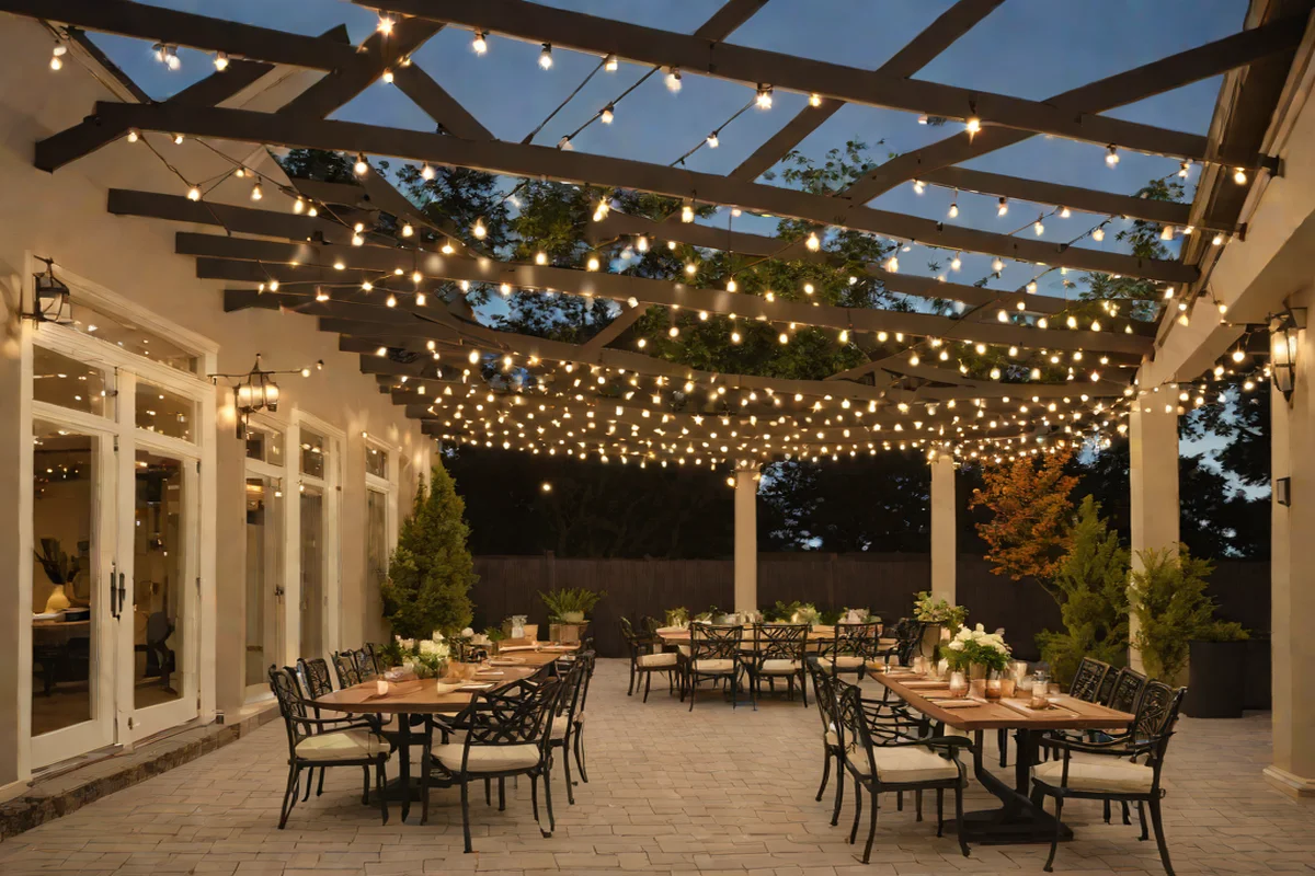 Over-the-Patio Drop-Down Festoon Canopies - Small Backyard Layout Ideas