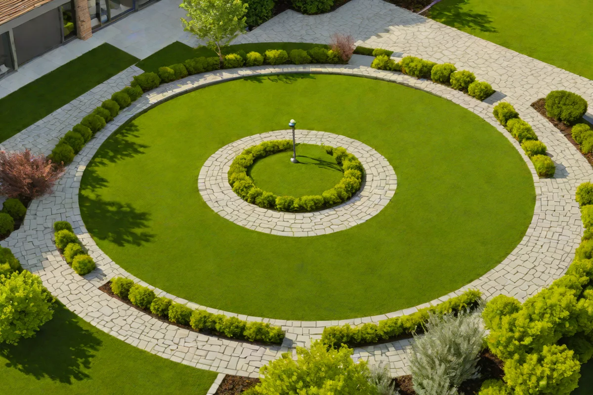 Circular Geometric Lawn Cutouts - Small Backyard Layout Ideas