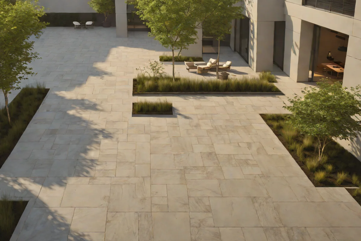 Diagonal Hardscape Placements at 45 Degrees - Small Backyard Layout Ideas