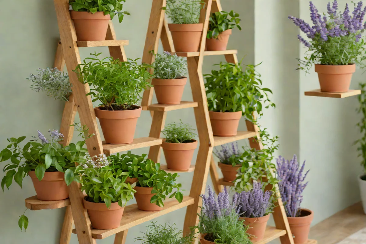Compact Tiered Herbal Step Ladders - Small Backyard Layout Ideas