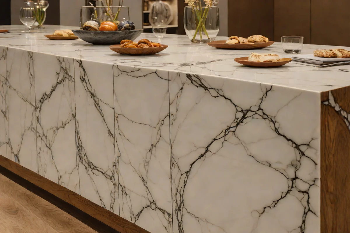 Monolithic Marble Pastry Slab Accents - Style a Dining Room Credenza