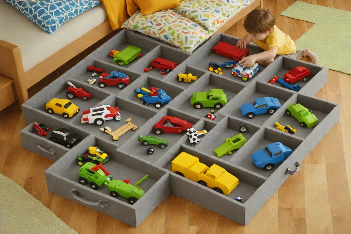 Removable Felt-Lined Toy Trays Removable Felt-Lined Toy Trays - Under-Bed Storage Hacks