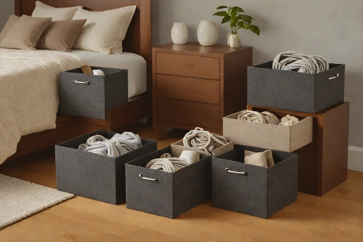 Layered Dual-Texture Felt Storage Baskets Layered Dual-Texture Felt Storage Baskets - Under-Bed Storage Hacks