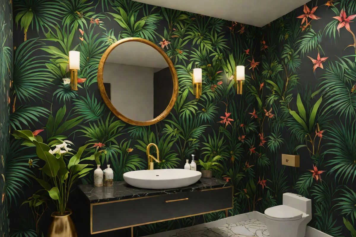 Monolithic Midnight Botanical Wallpaper Backdrops - Wallpaper Ideas for Powder Rooms