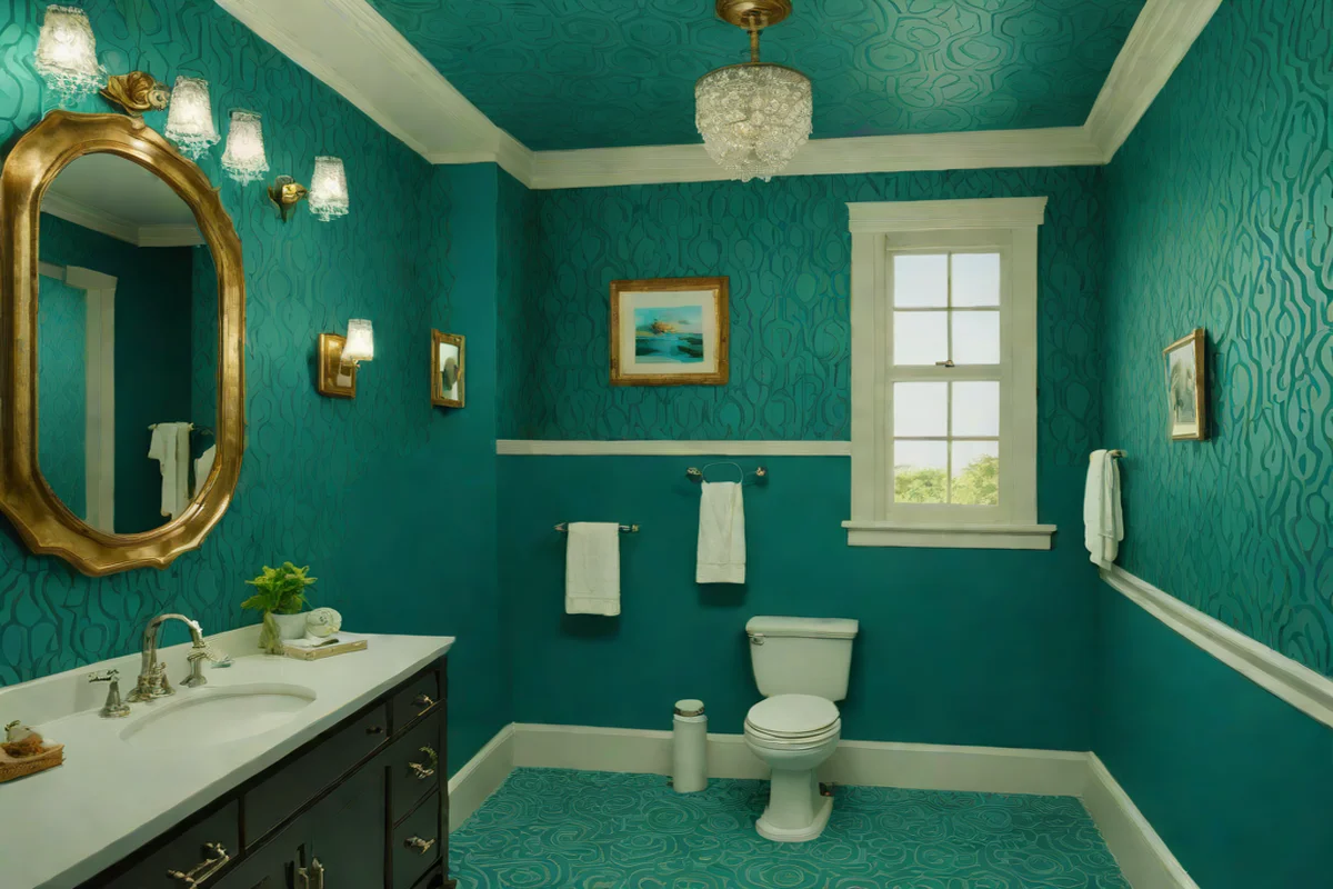 Monochromatic Color Drenched Teal Seascapes - Wallpaper Ideas for Powder Rooms