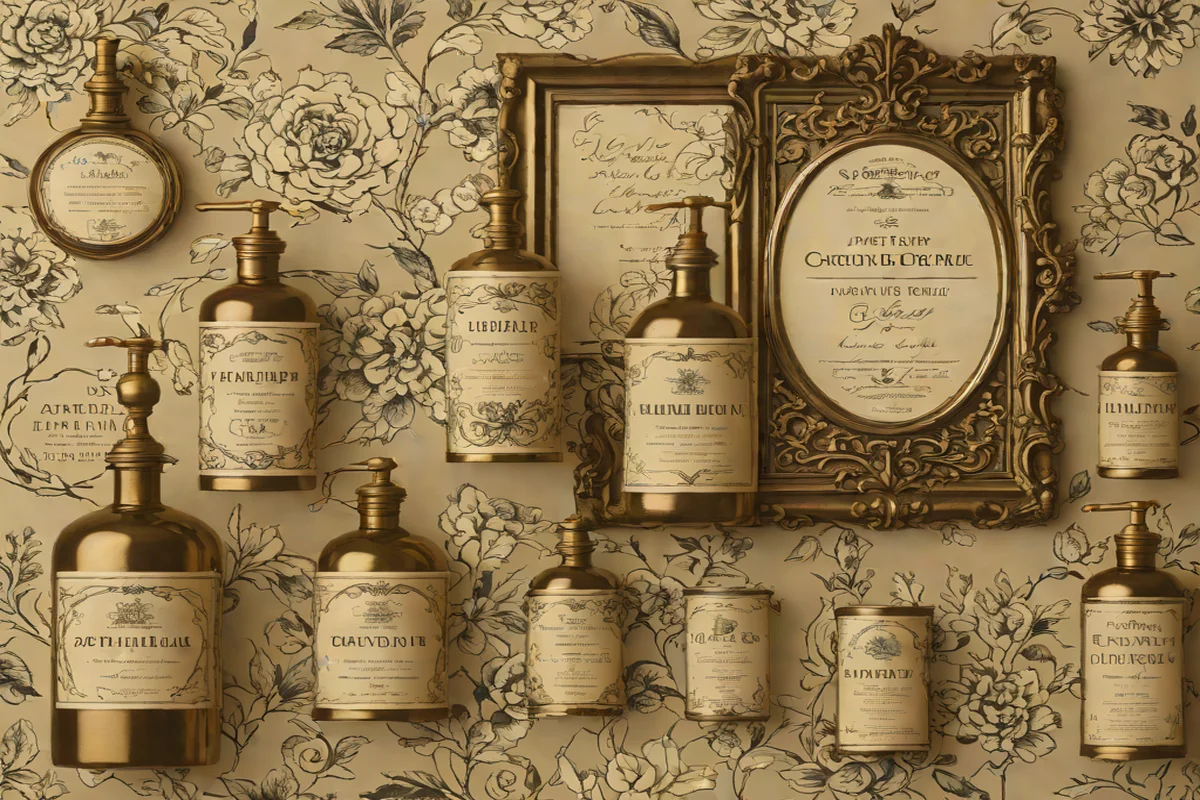 Antique Brass Vintage Apothecary Labels - Wallpaper Ideas for Powder Rooms