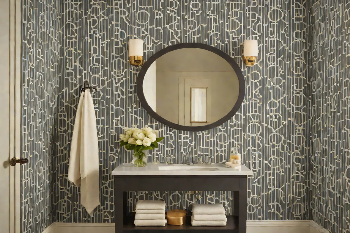 Custom Typography Monogram Wallpaper Strips - Wallpaper Ideas for Powder Rooms