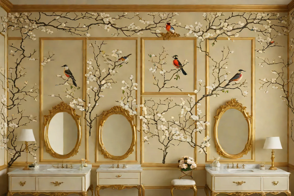Symmetrical Axial Chinoiserie Silk Panels - Wallpaper Ideas for Powder Rooms