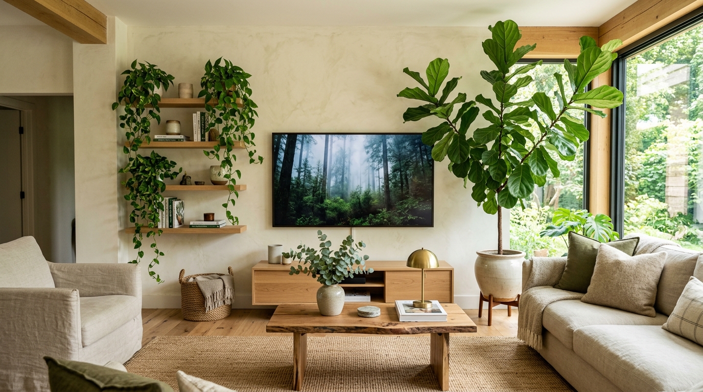 Balance the Screen With Oversized Surrounding Greenery