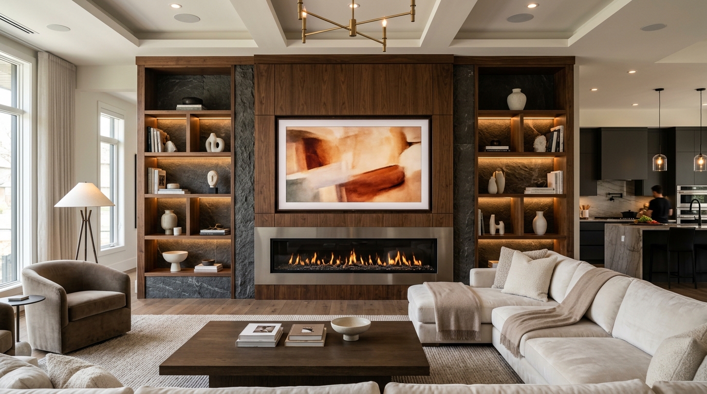 Build an Integrated Media Wall to Draw the Eye Away From Cooking