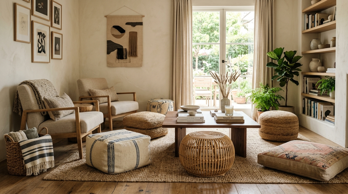 Casual Floor Pillow and Pouf Addition