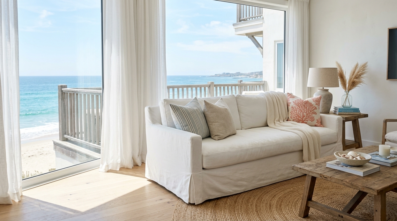Casual Slipcovered Coastal Bench-Seat Loungers