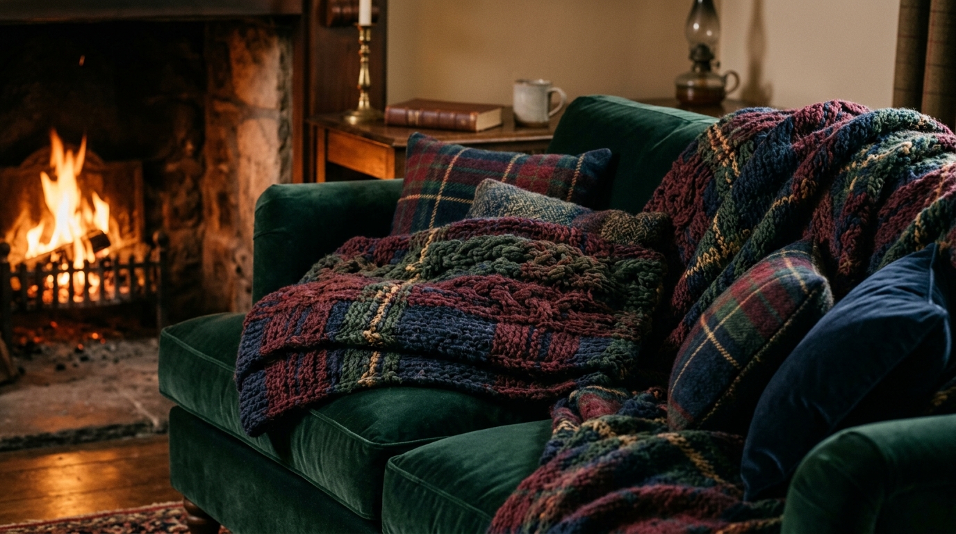 Chunky Hand-Knitted Plaid Wool Throws